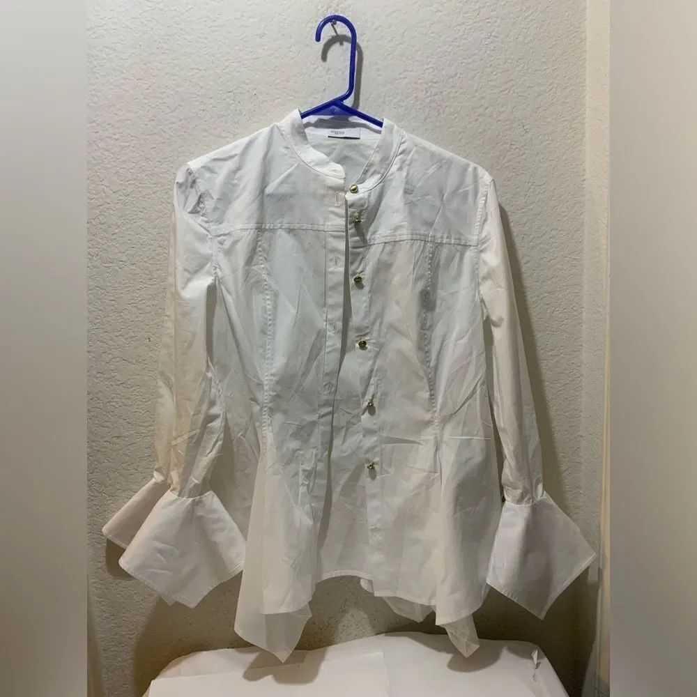 ROSETTA GETTY White Cotton Poplin Flared Sleeve Button-Front Blouse 4